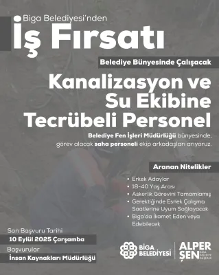 Biga Belediyesi’nden İş Fırsatı!